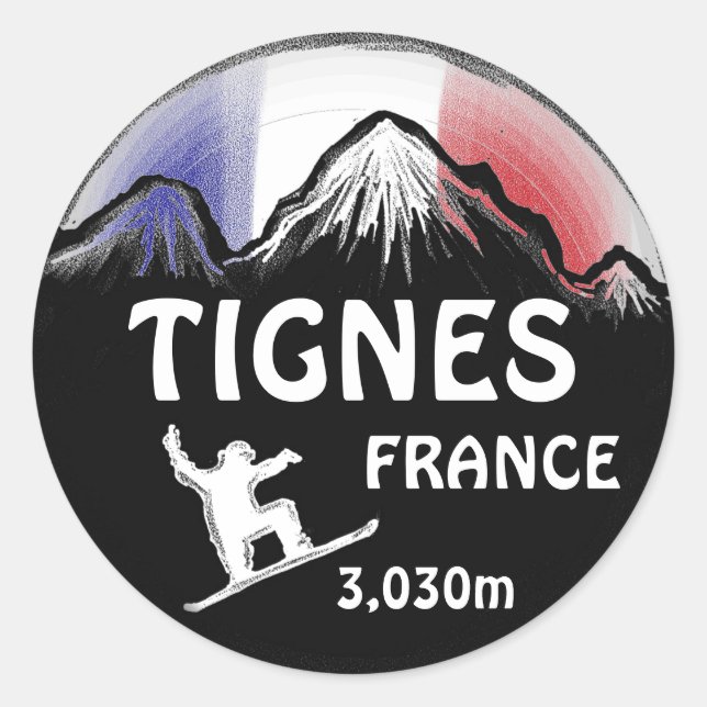Tignes France flag snowboard art stickers (Front)