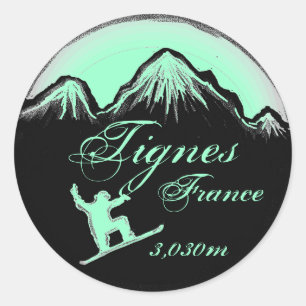 Tignes France sea green snowboard art stickers
