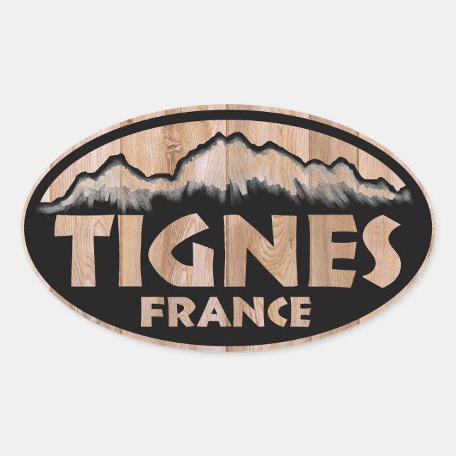 Tignes France wooden oval stickers (Front)