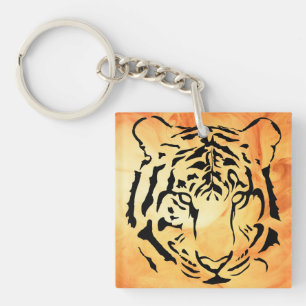 Tigre à rayures noires sur orange vif
