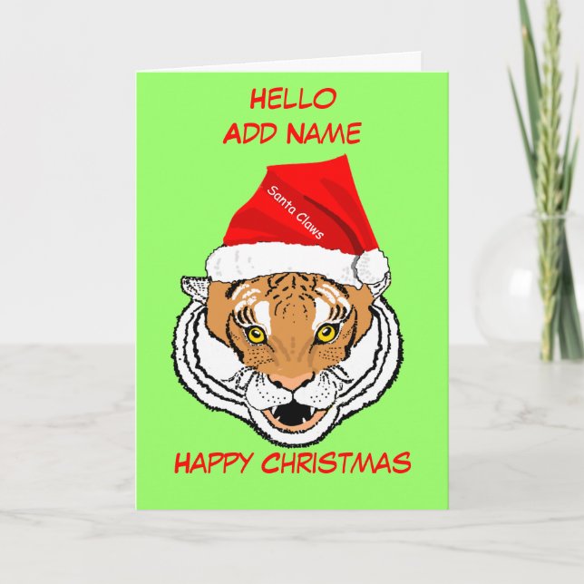 Tigre à Santa Hat personnaliser Carte de Noël (Devant)
