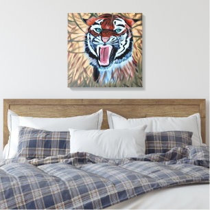 Tigre attaquant peint à la main sur toile
