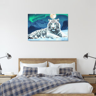 Tigre Blanc Avec Cute Cubs Étitré En Toile Impress