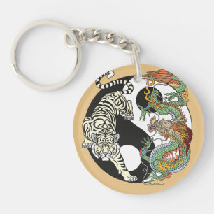 Tigre blanc contre dragon vert au Yin yang