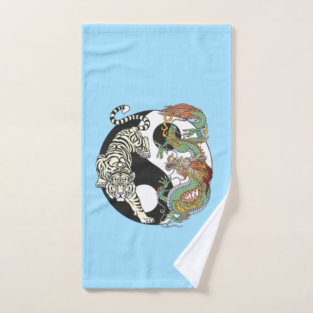 Tigre blanc contre dragon vert dans le fl yin yang (Serviette à main)