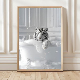 Tigre Blanc dans la Baignoire Impression d'Art Aff