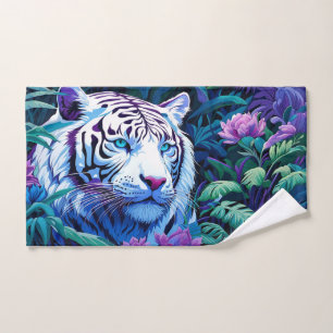 Tigre blanc en fleurs violettes