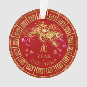 Tigre chinois Zodiac Rouge/Or ID542