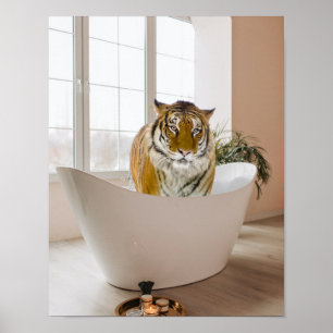 Tigre dans la baignoire noir blanc Poster d'art de