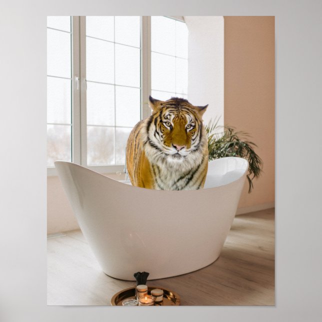 Tigre dans la baignoire noir blanc Poster d'art de (Devant)