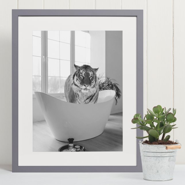 Tigre dans la baignoire noir blanc Poster d'art de (Créateur téléchargé)