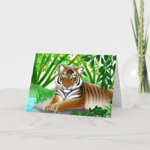 Tigre dans la carte de voeux en bambou de jungle