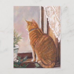 Tigre dans la fenêtre Cat Art carte postale