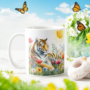 Tigre d'aquarelle de printemps - Mug d'enfant