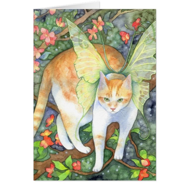 Tigre d'arbre - carte féerique d'art de chat (Devant)