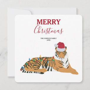 Tigre de Noël animal drôle avec carte de chapeau d