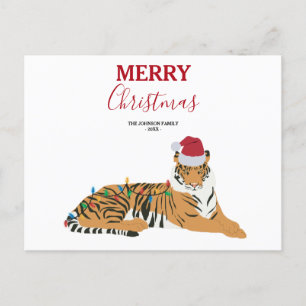Tigre de Noël animal drôle avec carte de chapeau d