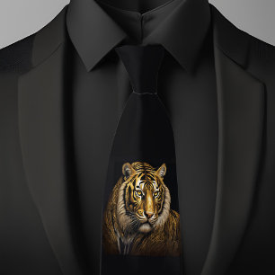 Tigre Féroce sur Cravate Noire