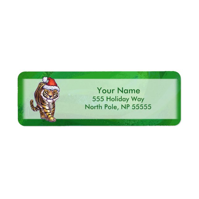 Tigre mignon à Santa Chapeau en vert (Devant)
