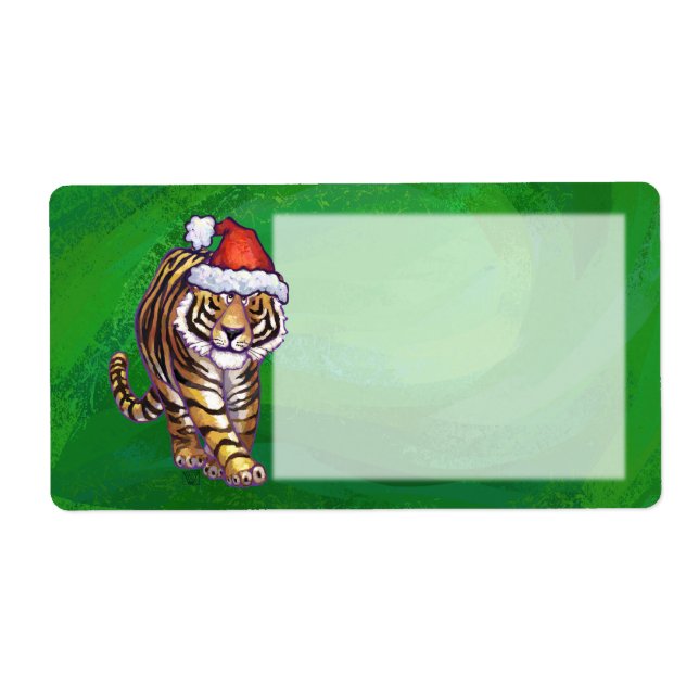 Tigre mignon à Santa Chapeau en vert (Devant)