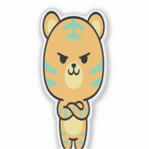 Tigre orange grincheux mignon kawaii autocollant d