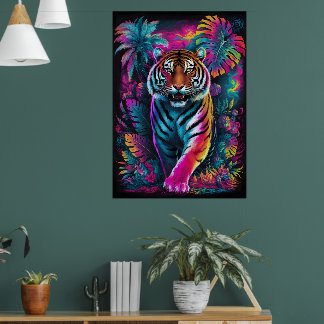 Tigre psychédélique - Poster d'Art Vibrant Neon Ju