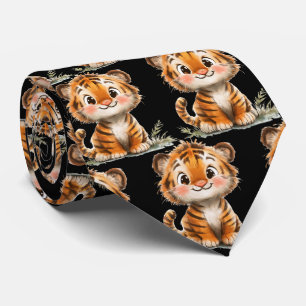 Tigre souriant mignon cravate noire col