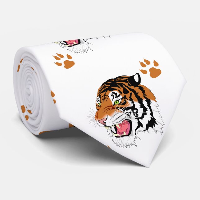 Tigre tête avec Empreintes de pattes sur cravate b (Roulé)
