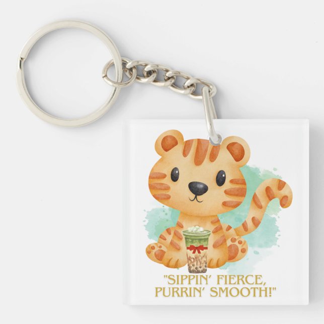 tiguer quote cartoon  keychain (Front)