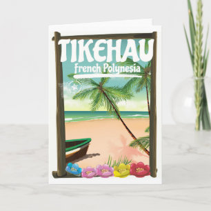 Tikehau French Polynesia travel poster. Holiday Card