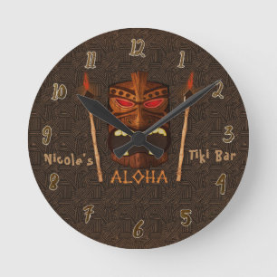 Tiki ALOHA Bar Tropical Custom Personalized Round Clock