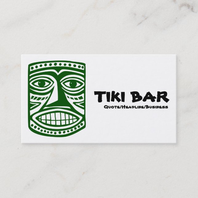 Tiki Bar - Dk Green, Black & White Business Card (Front)