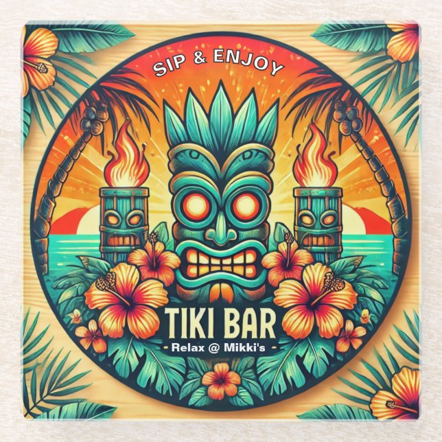 Tiki Bar Glass Coaster (Front)
