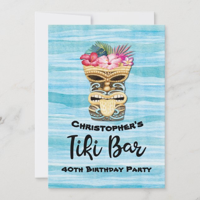 Tiki Bar Luau Hawaiian Birthday Invitation (Front)