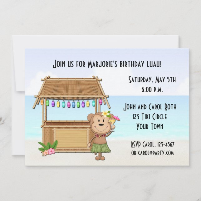 Tiki Bar, Luau Monkey Invitation (Front)