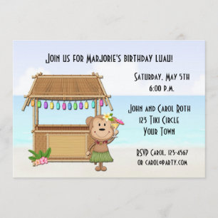 Tiki Bar, Luau Monkey Invitation