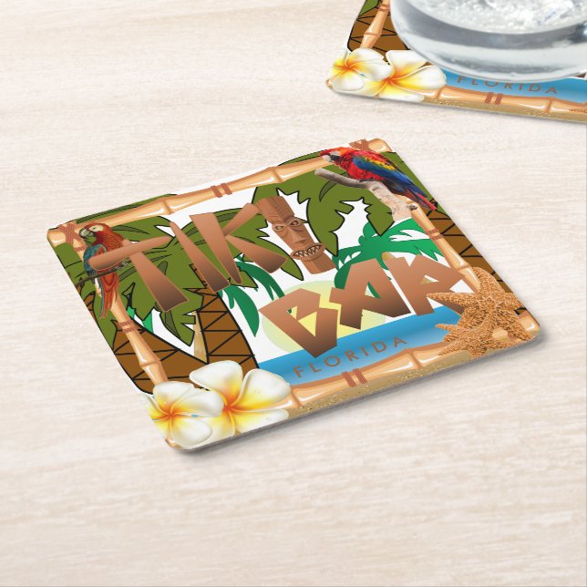Tiki Bar Party Square Paper Coaster (Angled)