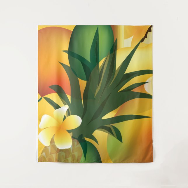 Tiki Bar Pineapple Hawaiian Tropiclal Lg Tapestry (Front)