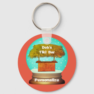 Tiki bar snow globe keychain