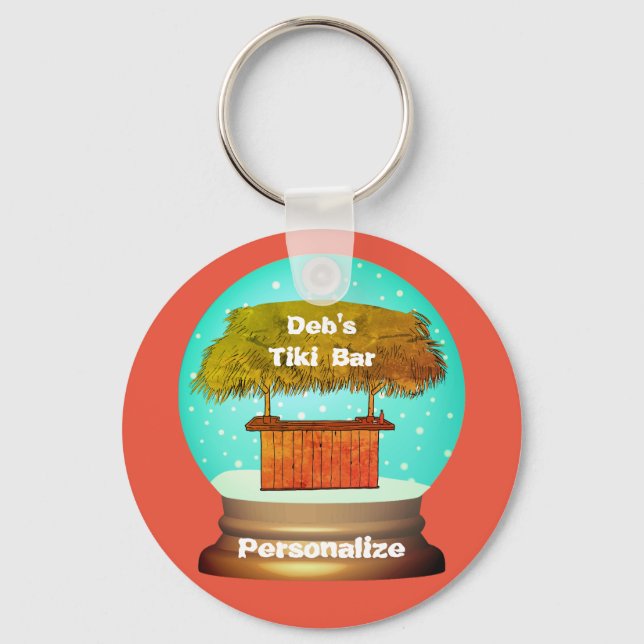 Tiki bar snow globe keychain (Front)
