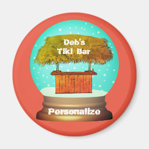 Tiki bar summer beach themed snow globe magnet