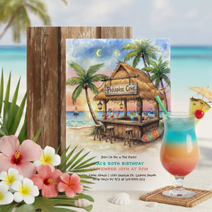 Tiki Bar Tropical Beach Birthday Party Invitation