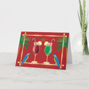 Tiki Bar with Parrots and Drinks Christmas Card