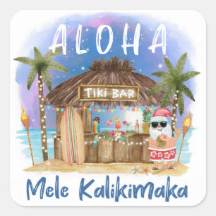 Tiki Beach Bar   Tropical Mele Kalikimaka Santa Square Sticker