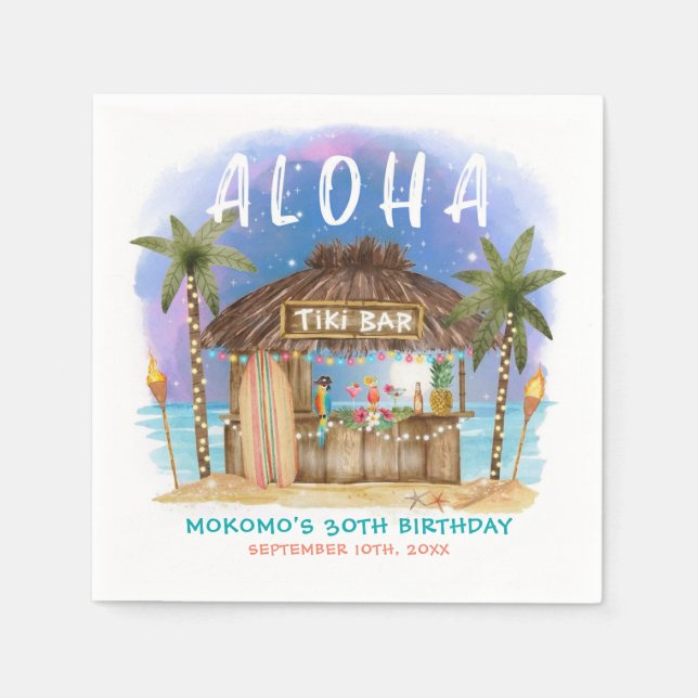 Tiki Beach Bar Tropical Moon Stars Birthday Napkin (Front)