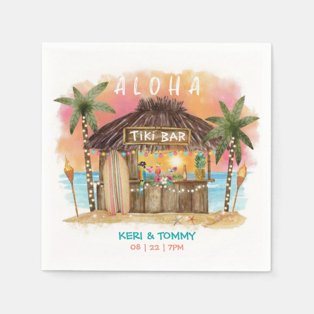 Tiki Beach Bar | Tropical Sunset Surf & Sea  Napkin (Front)