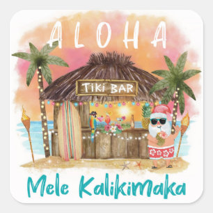 Tiki Beach Tropical Sunset Mele Kalikimaka Santa Square Sticker