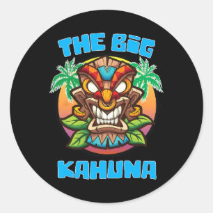 Tiki Big Kahuna Funny Hawaiian Fathers Day Vacatio Classic Round Sticker