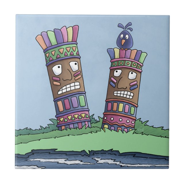 Tiki Bird Plum Ceramic Tile (Front)