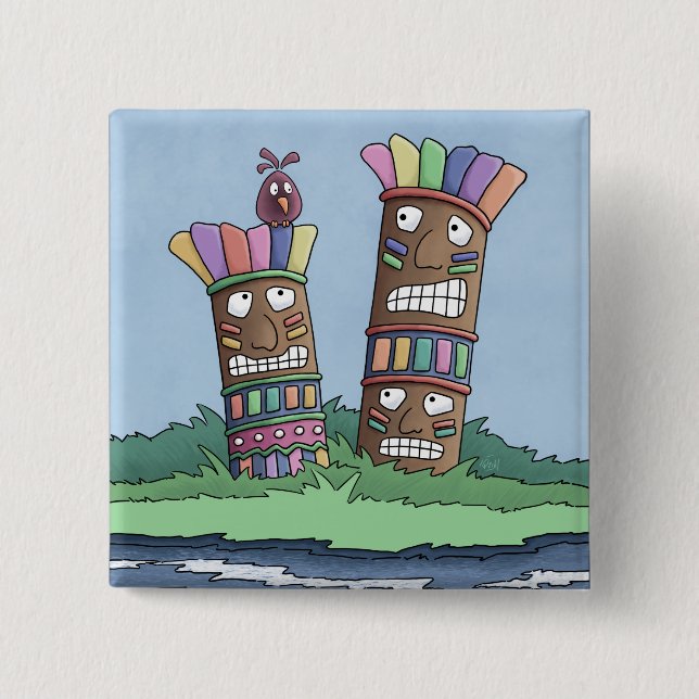 Tiki Bird Rosebud Button (Front)